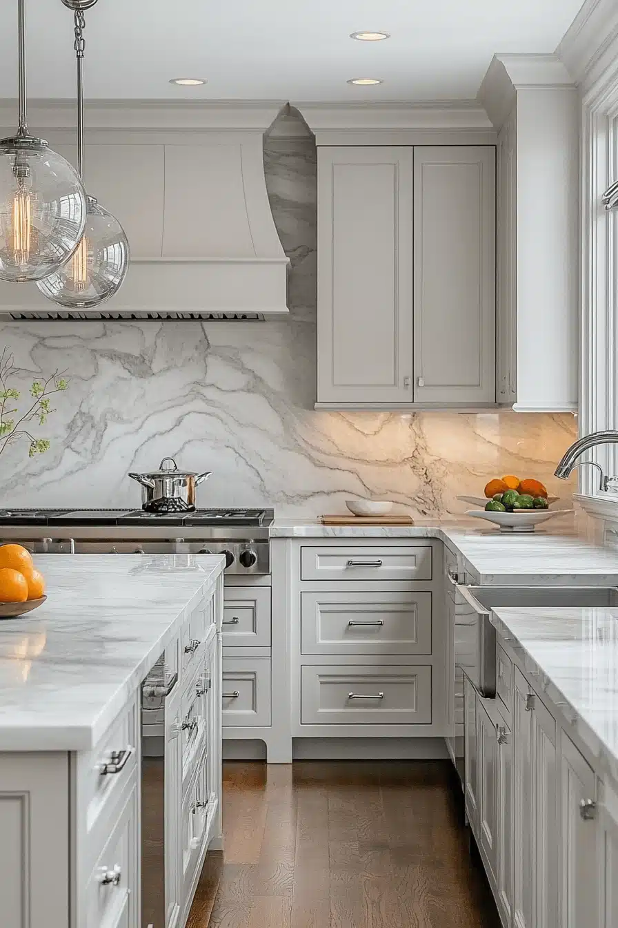 gray and white kitchen