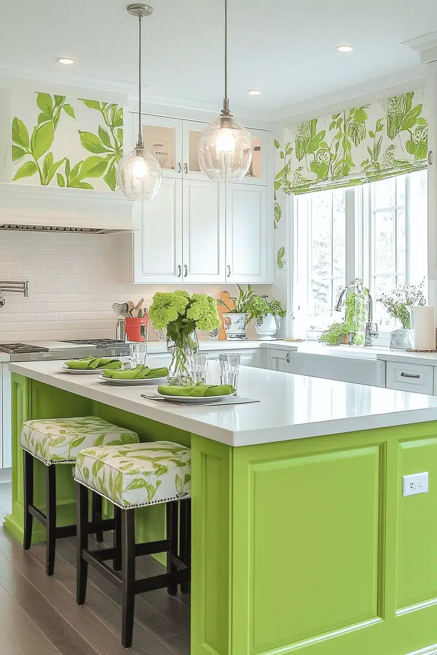 green and white kitchen