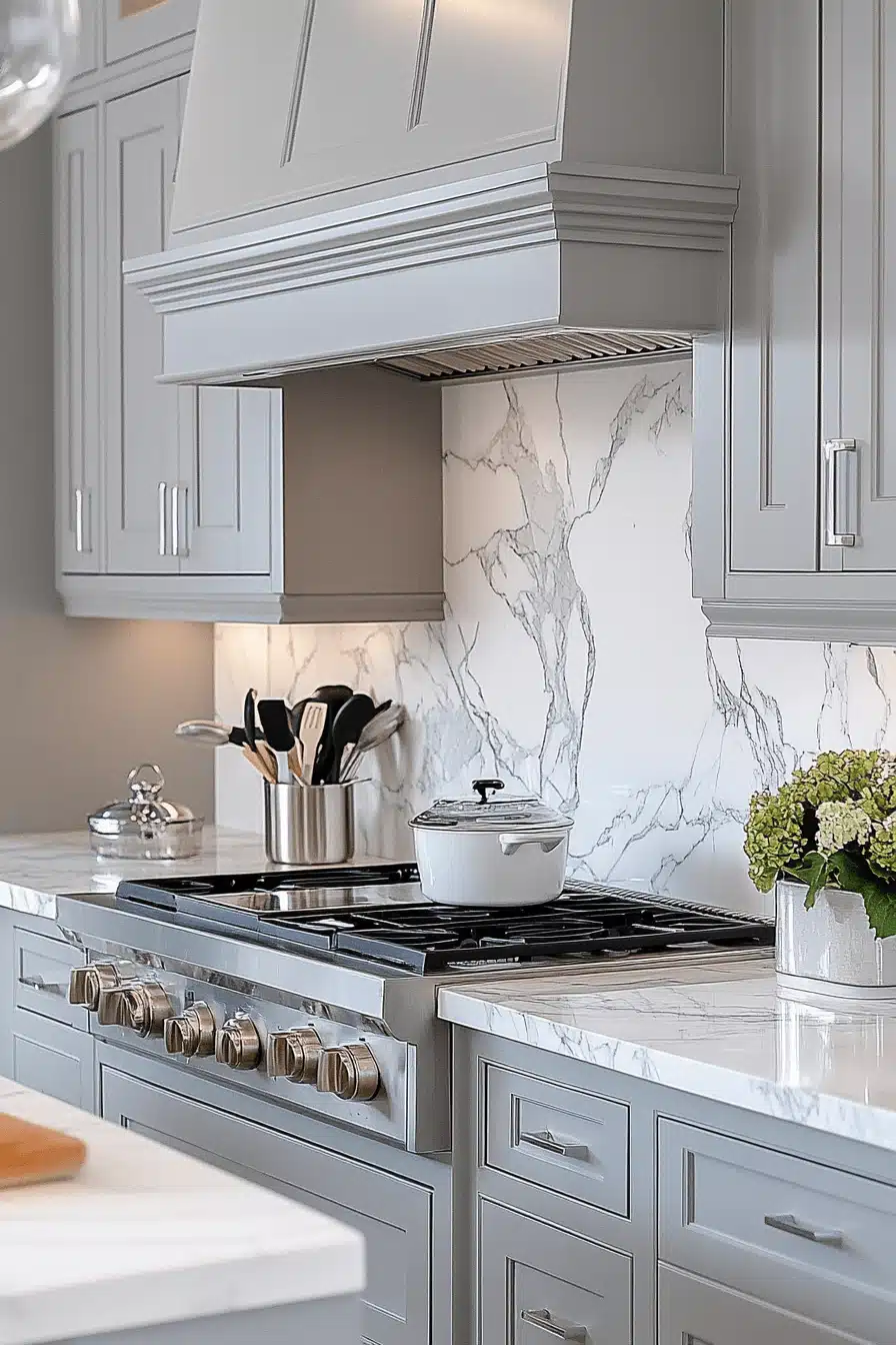 gray and white kitchen
