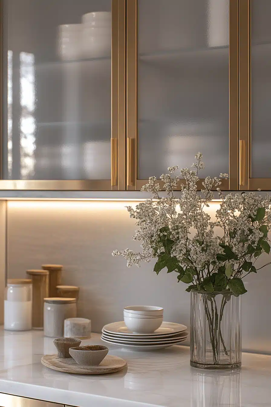 white and gold kitchen