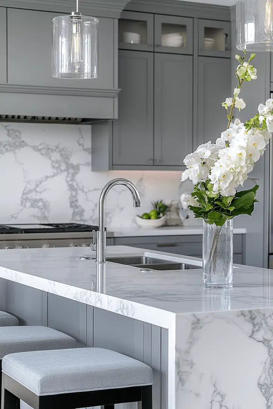 grey and white kitchen
