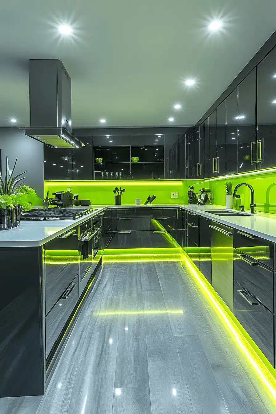 green and white kitchen