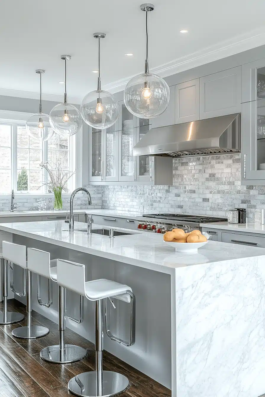 gray and white kitchen
