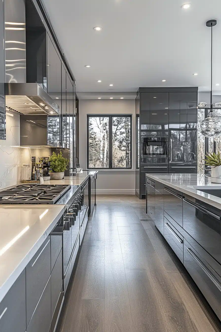 grey and white kitchen