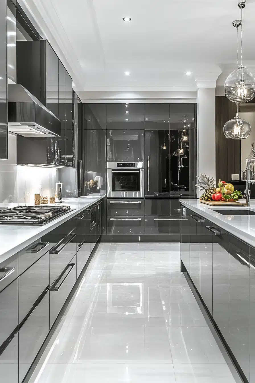 gray and white kitchen