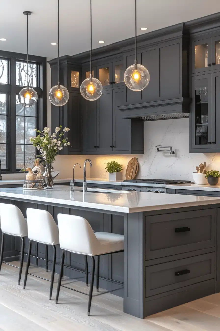 gray and white kitchen