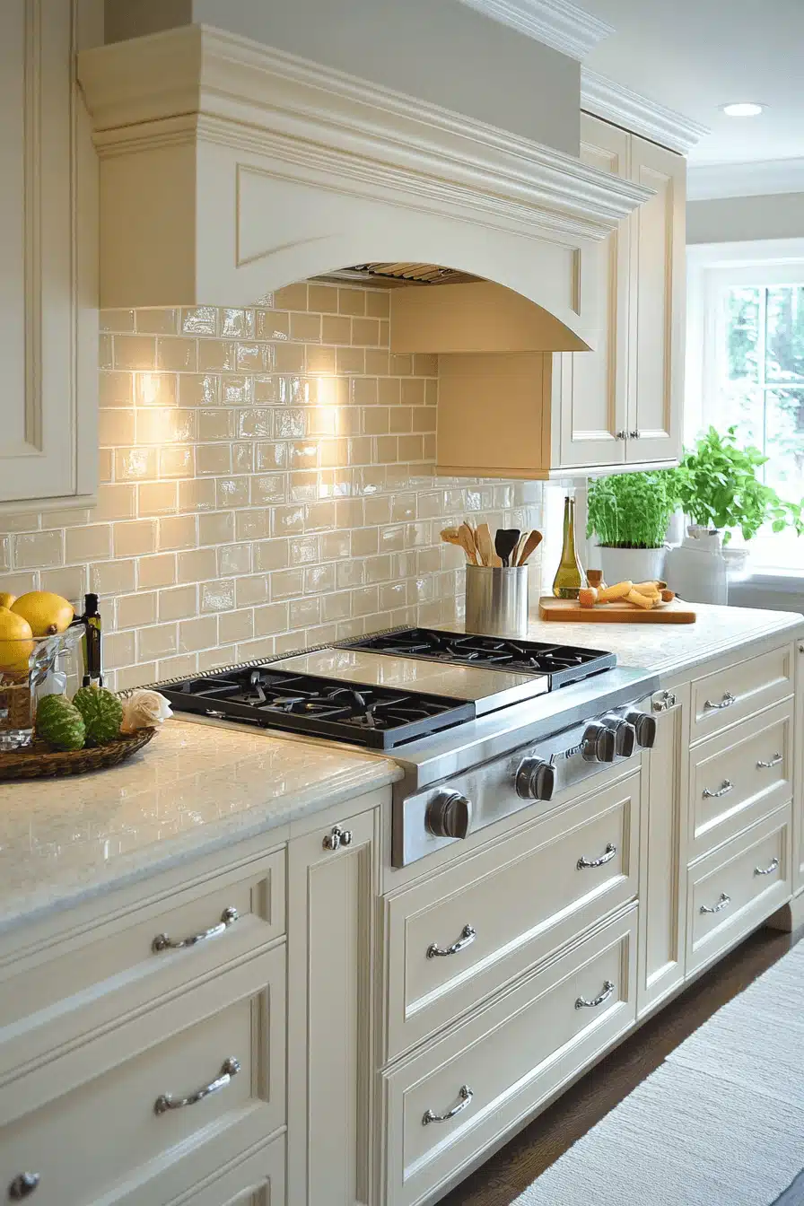kitchen backsplash with white cabinets