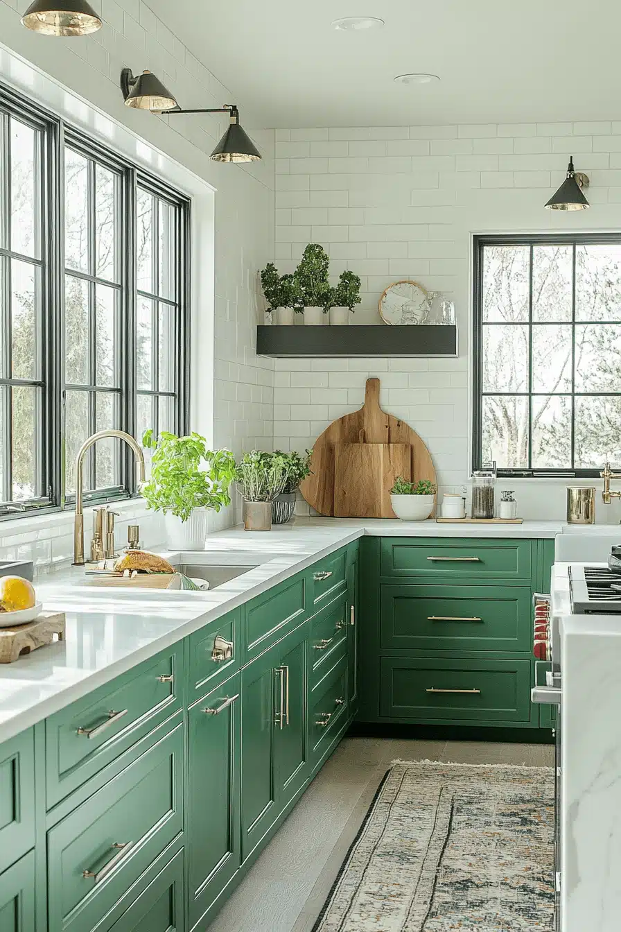 green and white kitchen