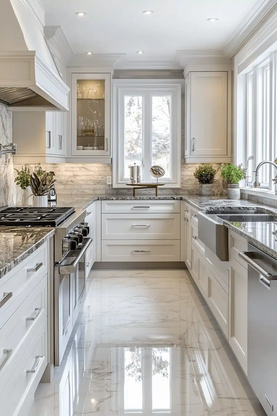 gray and white kitchen