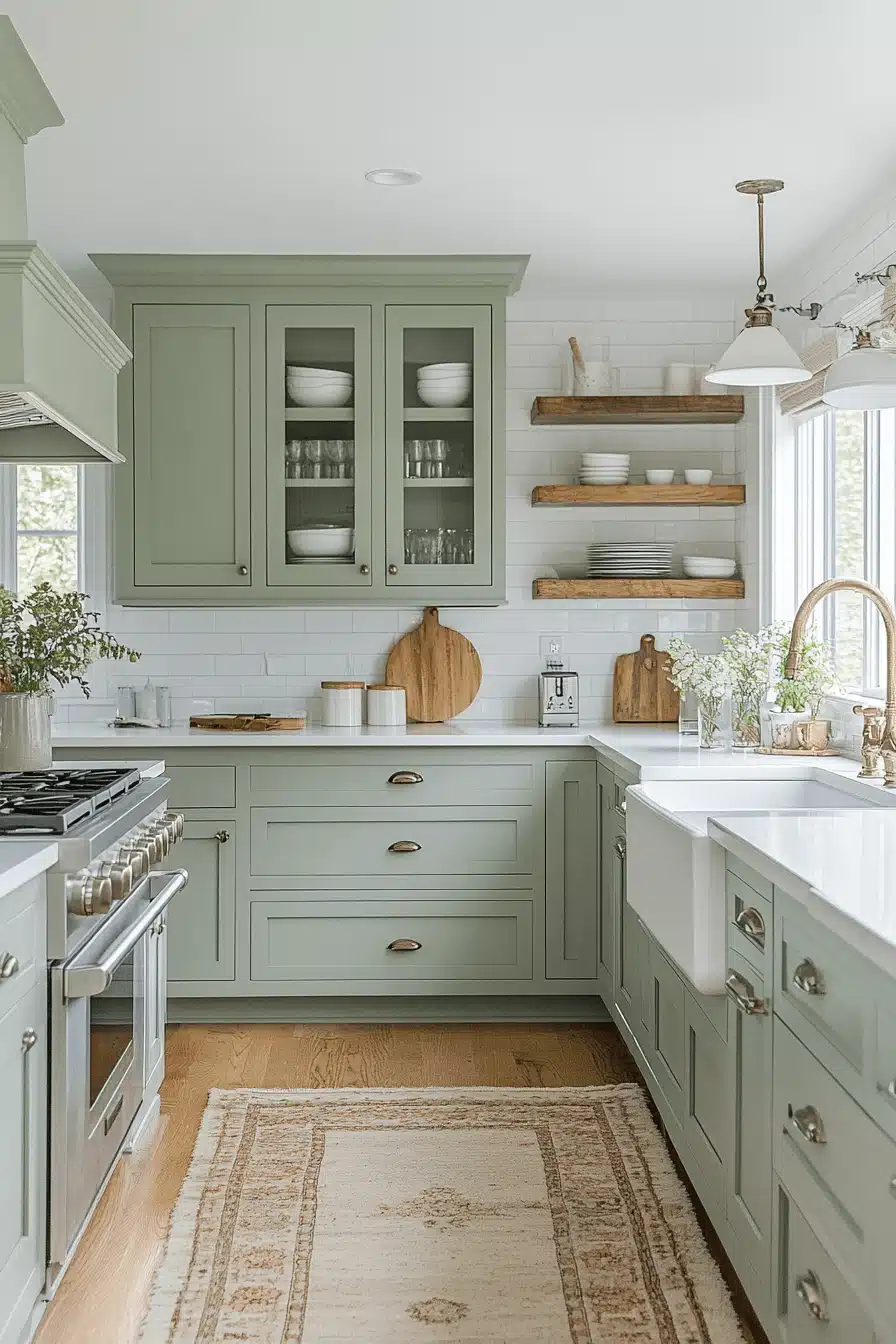 green and white kitchen