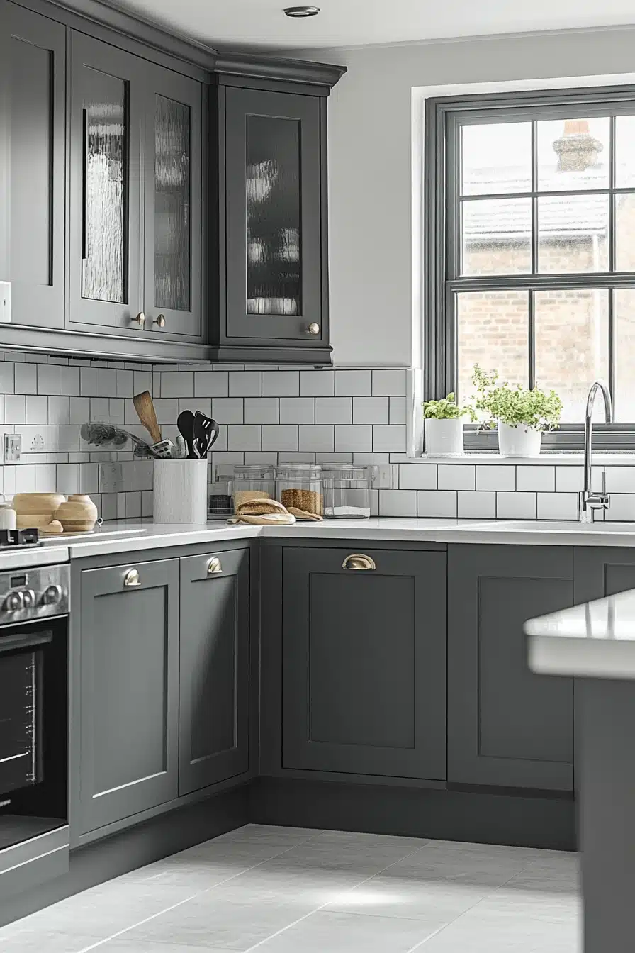 grey and white kitchen