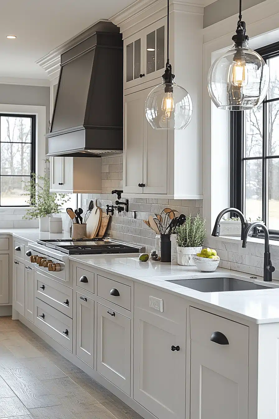 grey and white kitchen