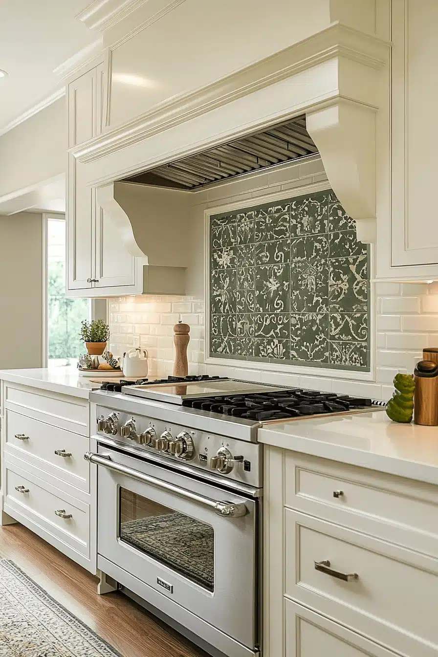 green and white kitchen