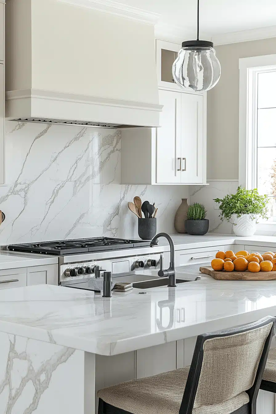 white marble kitchen
