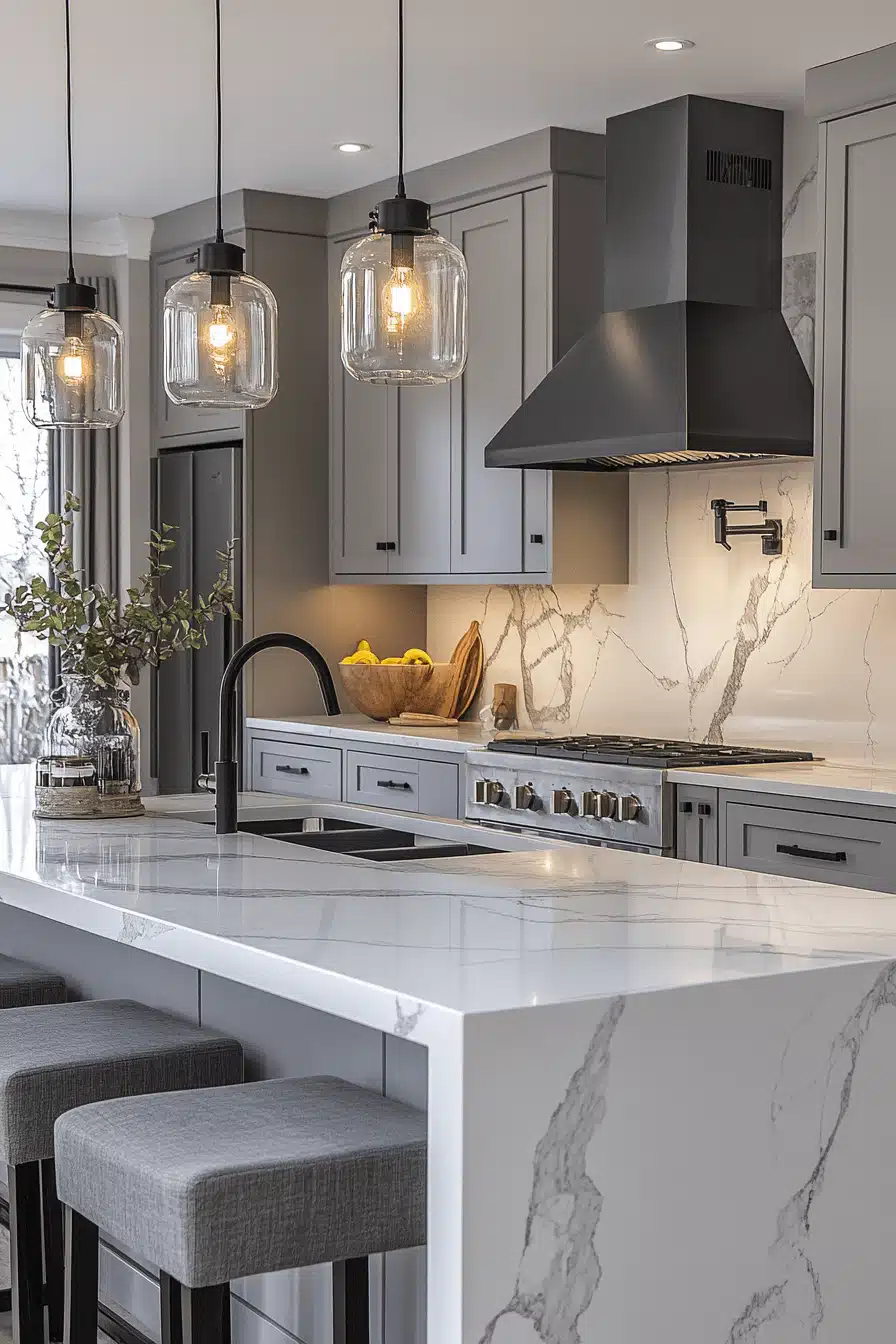 grey and white kitchen