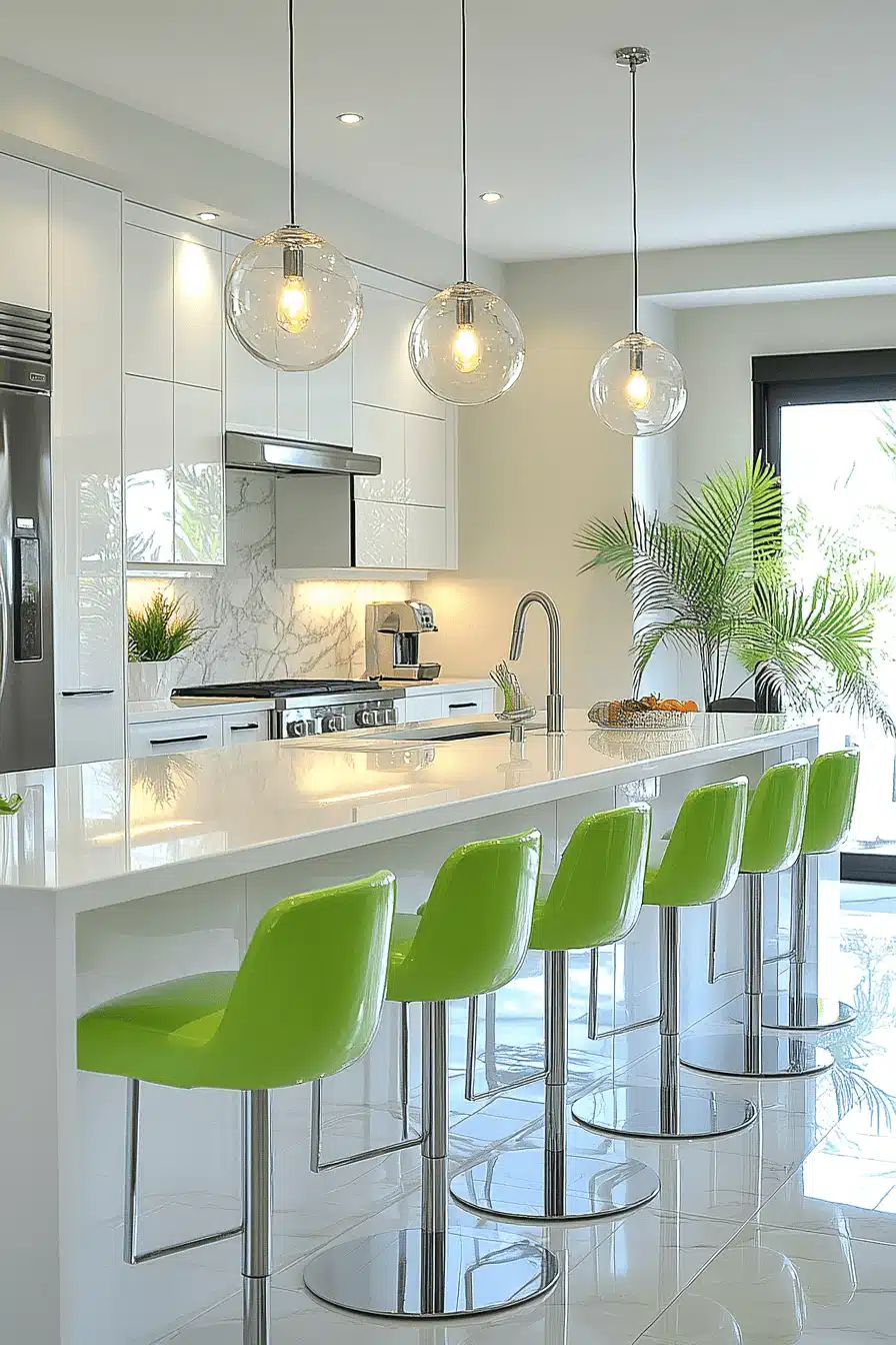 green and white kitchen