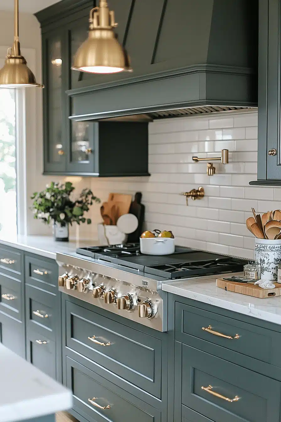 green and white kitchen