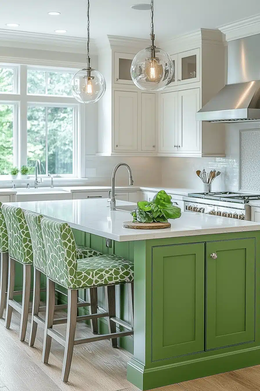 green and white kitchen