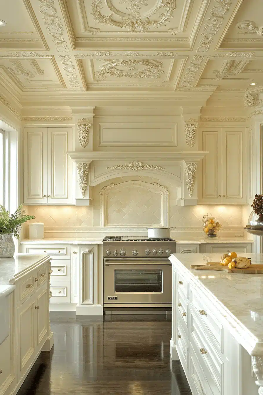 white and gold kitchen