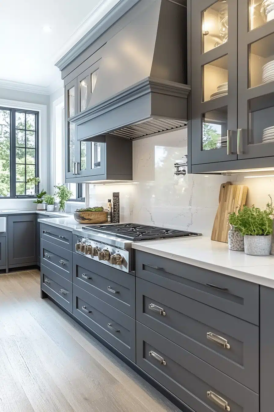 grey and white kitchen