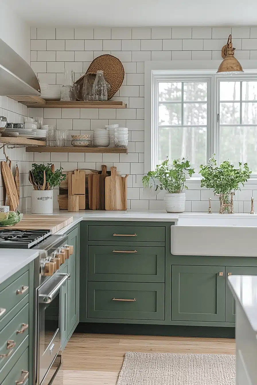 green and white kitchen