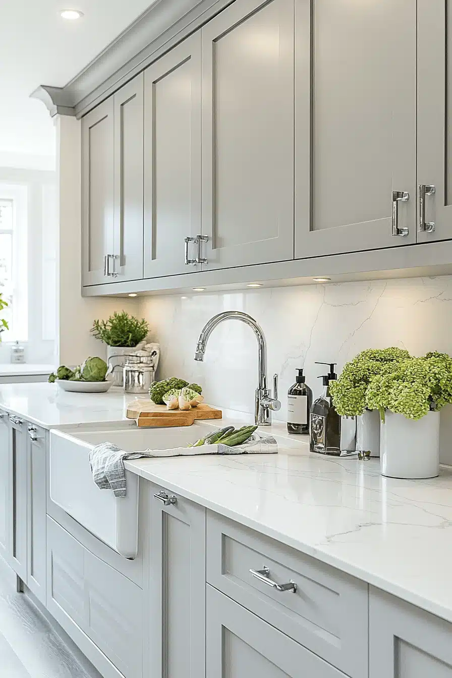 gray and white kitchen