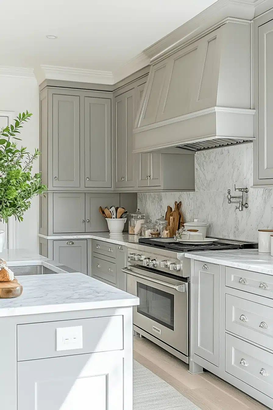 gray and white kitchen