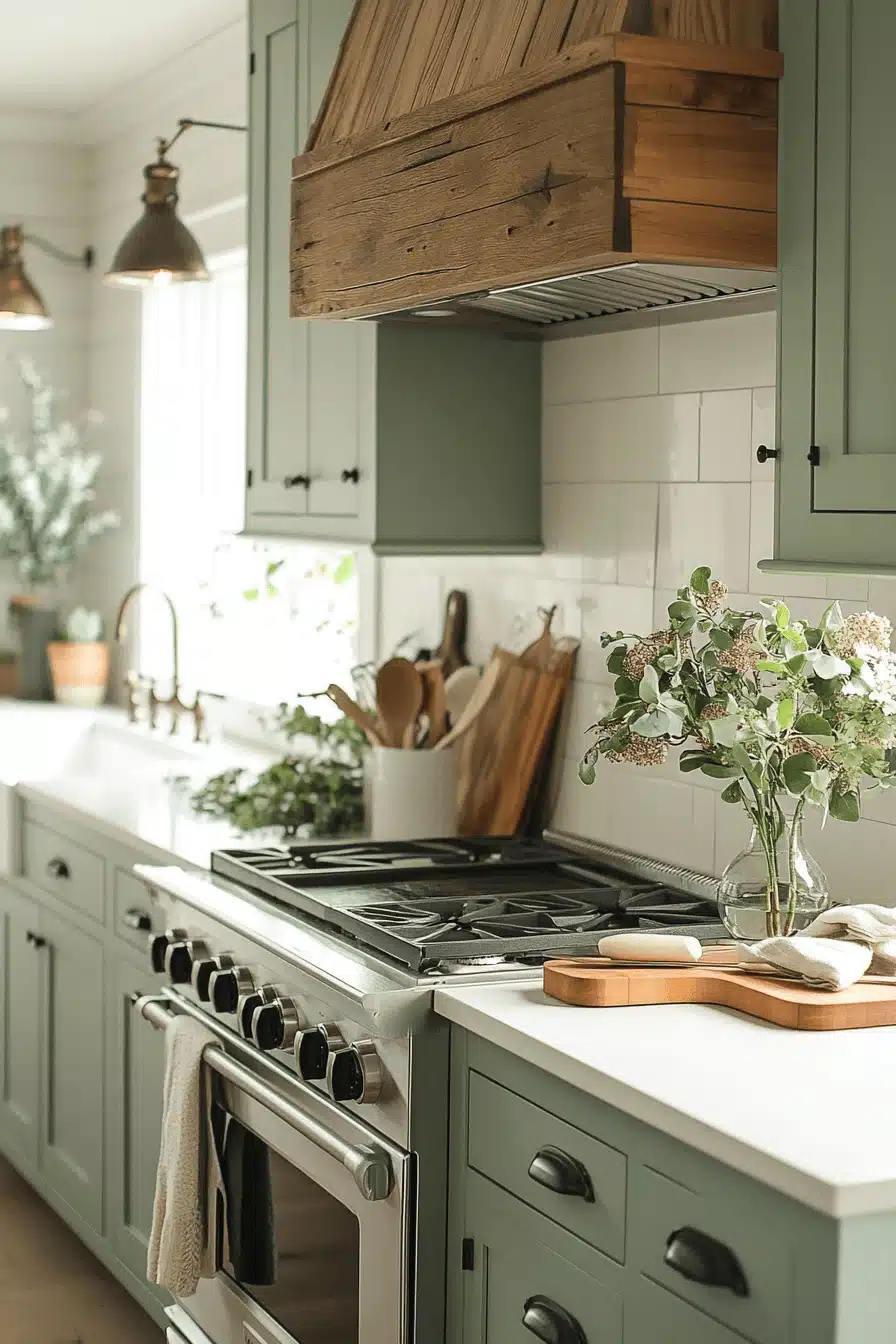 green and white kitchen