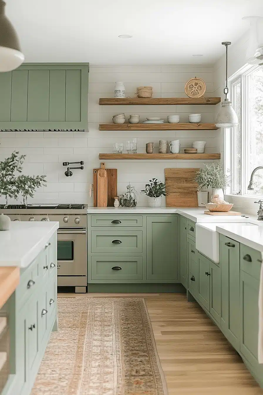 green and white kitchen