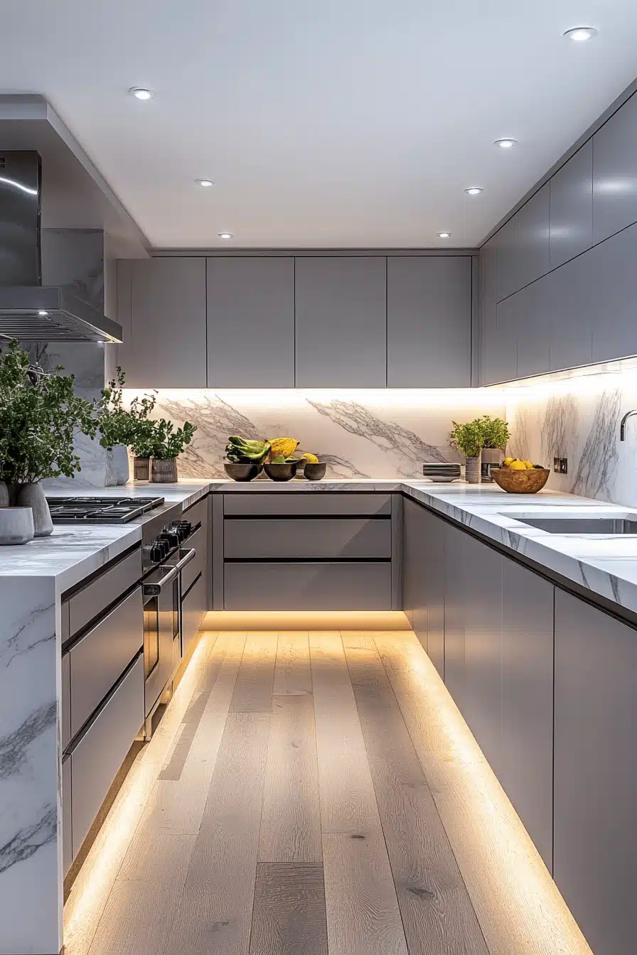 gray and white kitchen