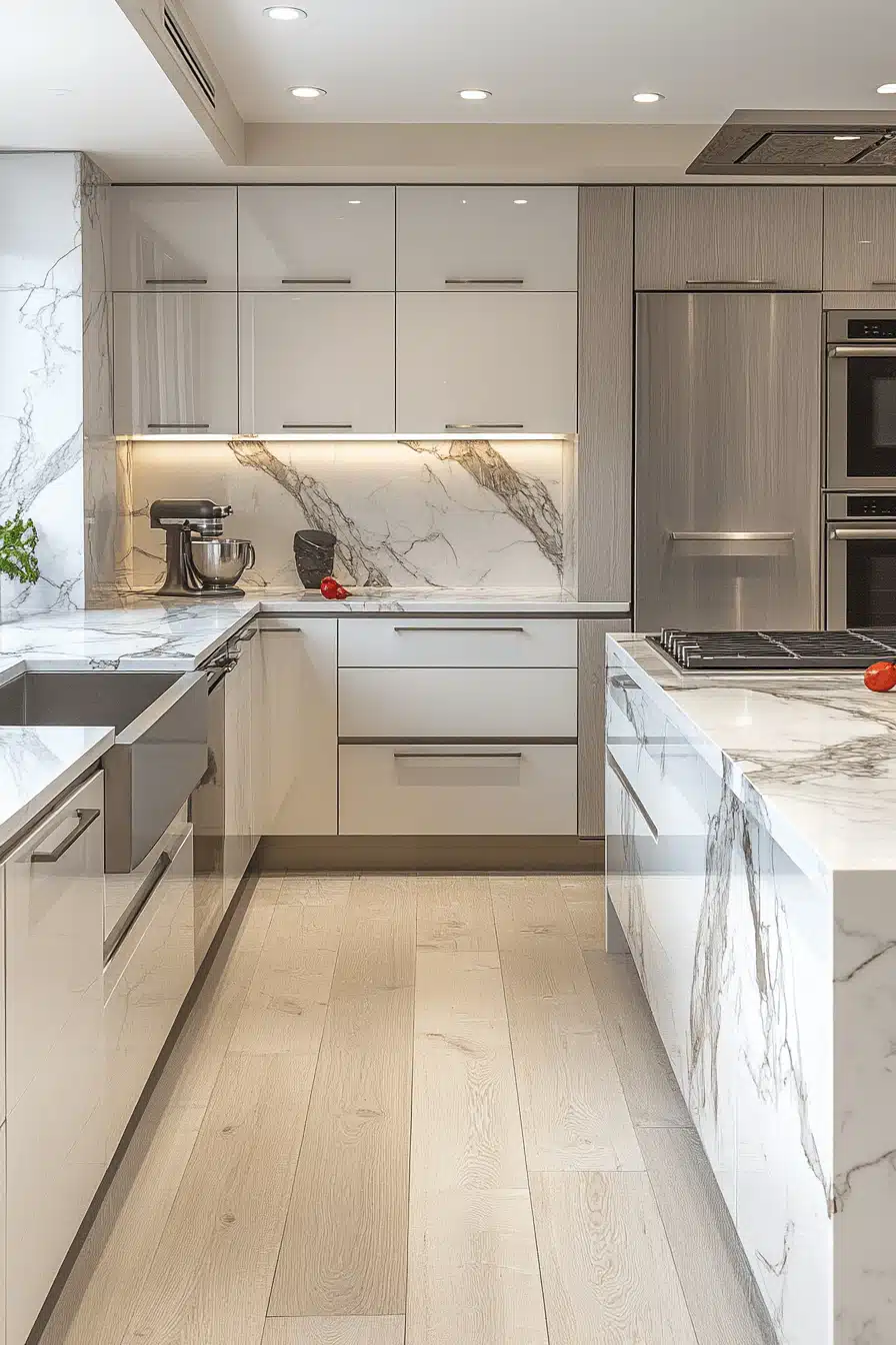 white marble kitchen