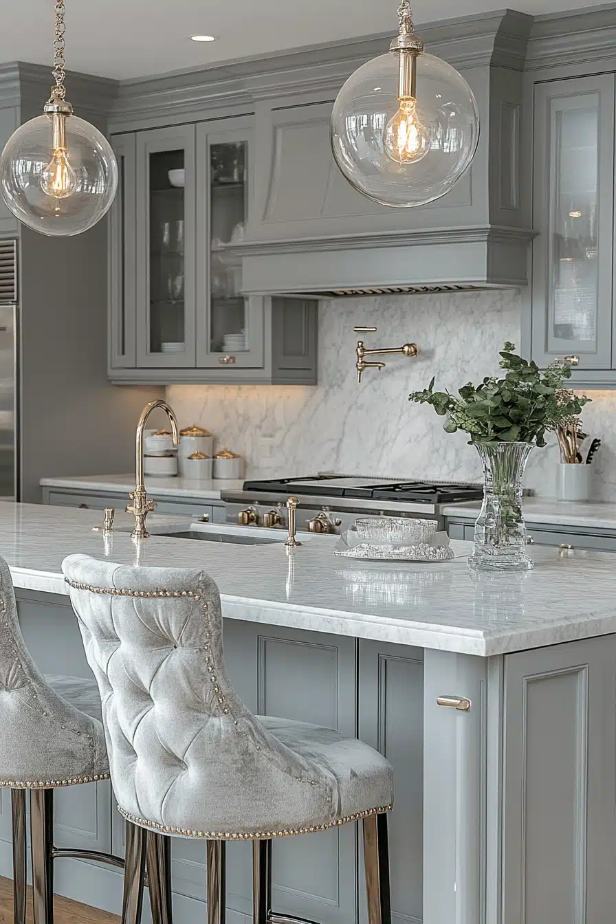 gray and white kitchen