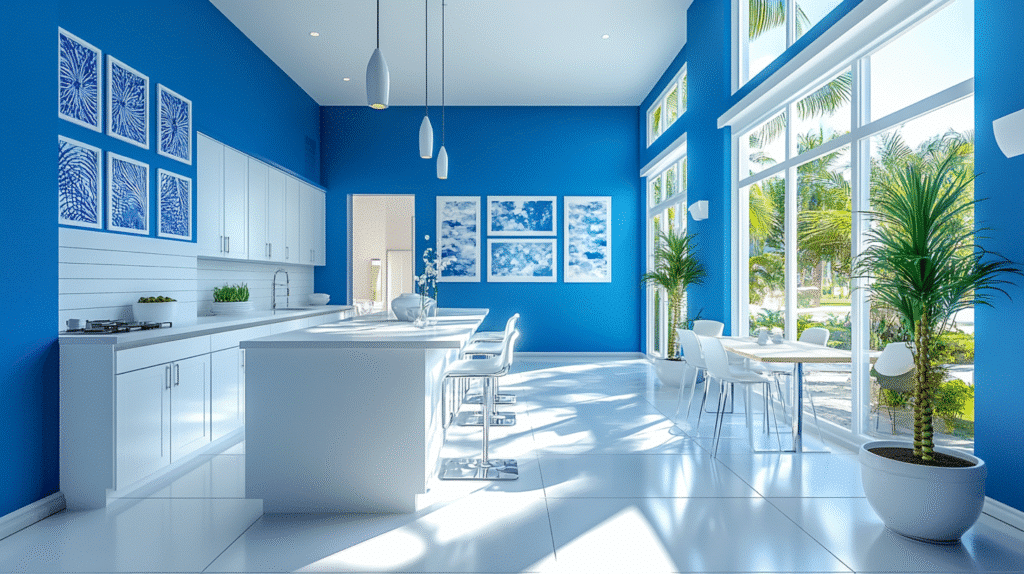 blue and white kitchen