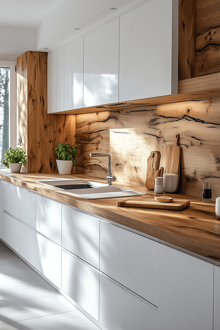 white and wood kitchen cabinets