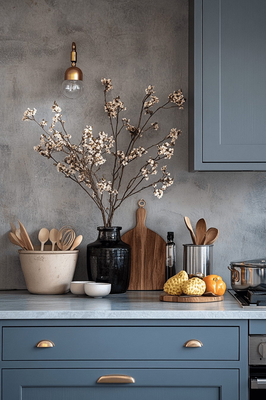 blue grey kitchen cabinets