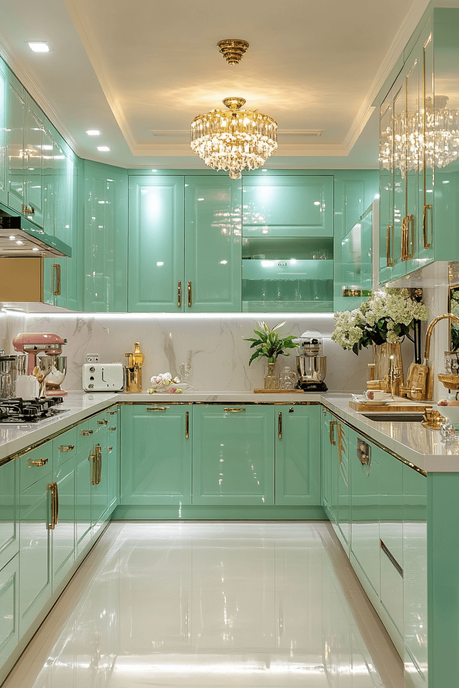 mint green kitchen cabinets