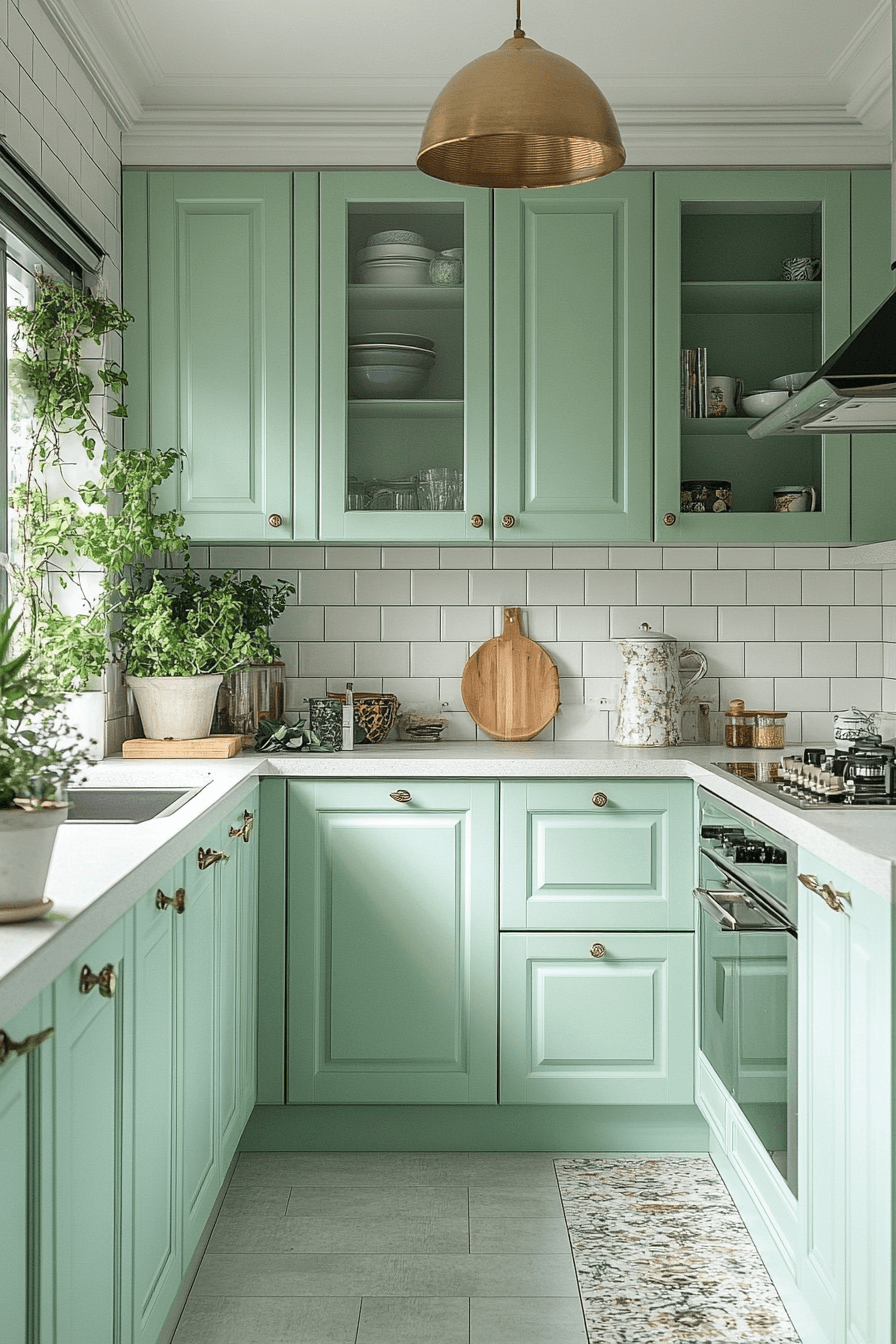 mint green kitchen cabinets