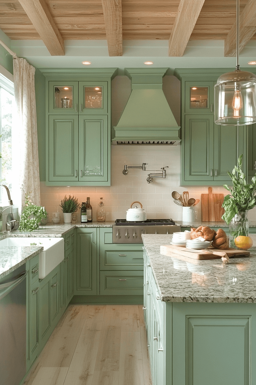 pewter green kitchen cabinets