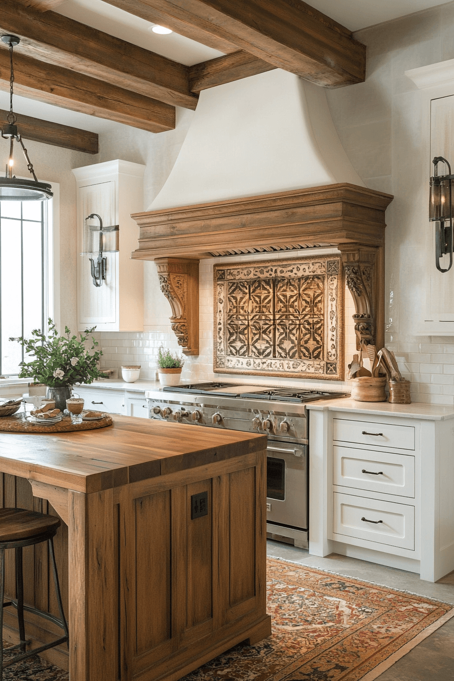 white and wood kitchen cabinets