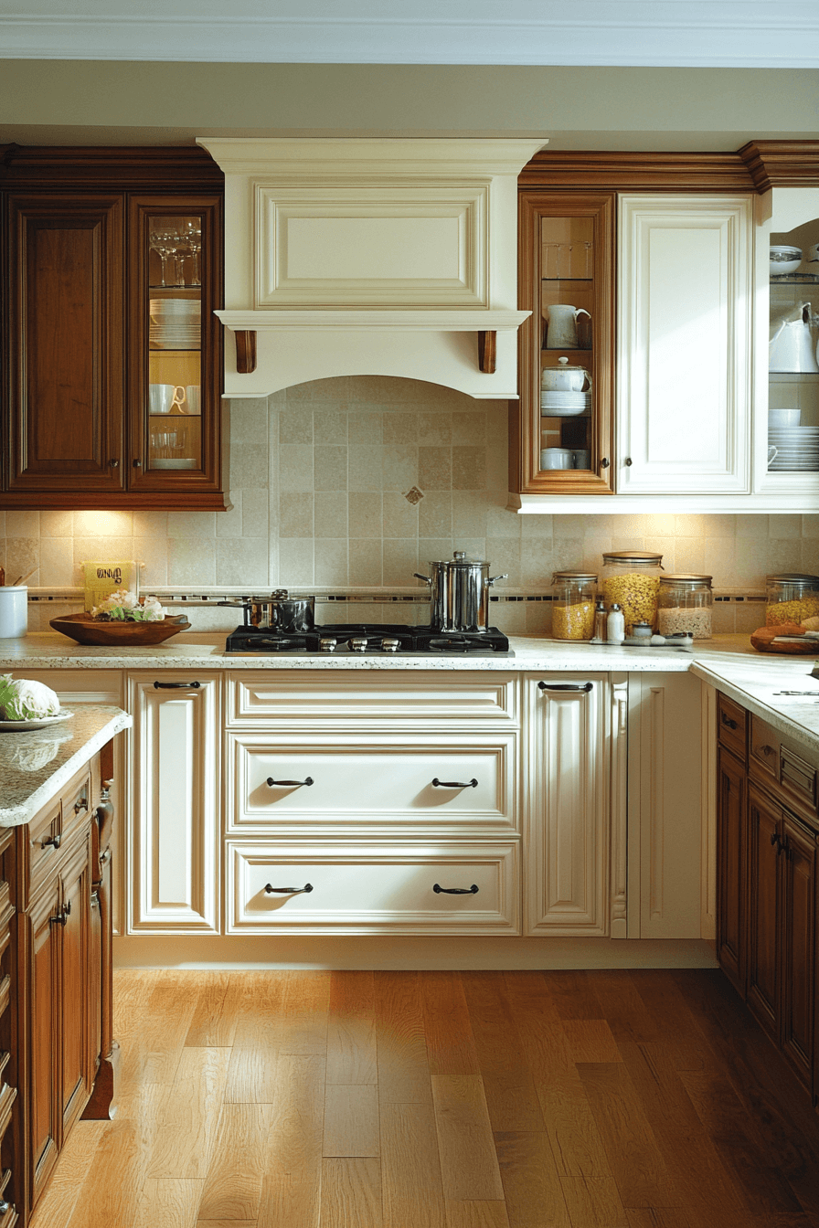 white and wood kitchen cabinets