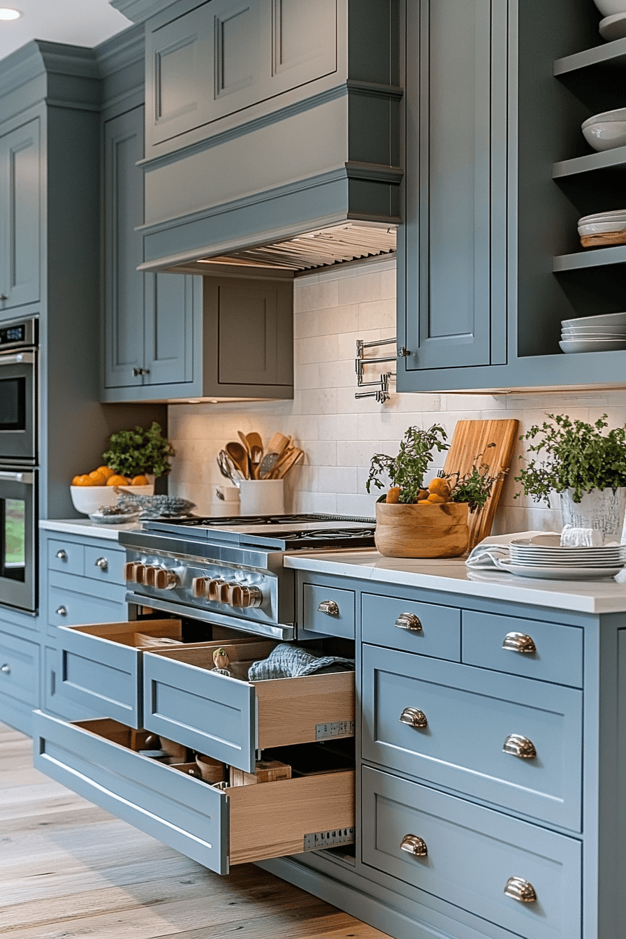 blue grey kitchen cabinets