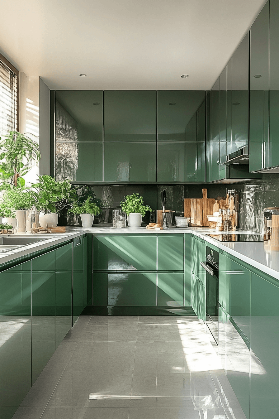 pewter green kitchen cabinets
