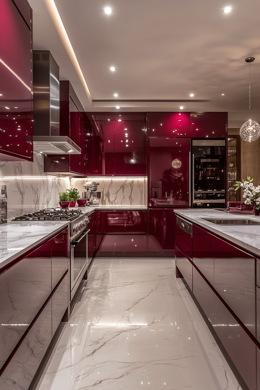 burgundy kitchen cabinets