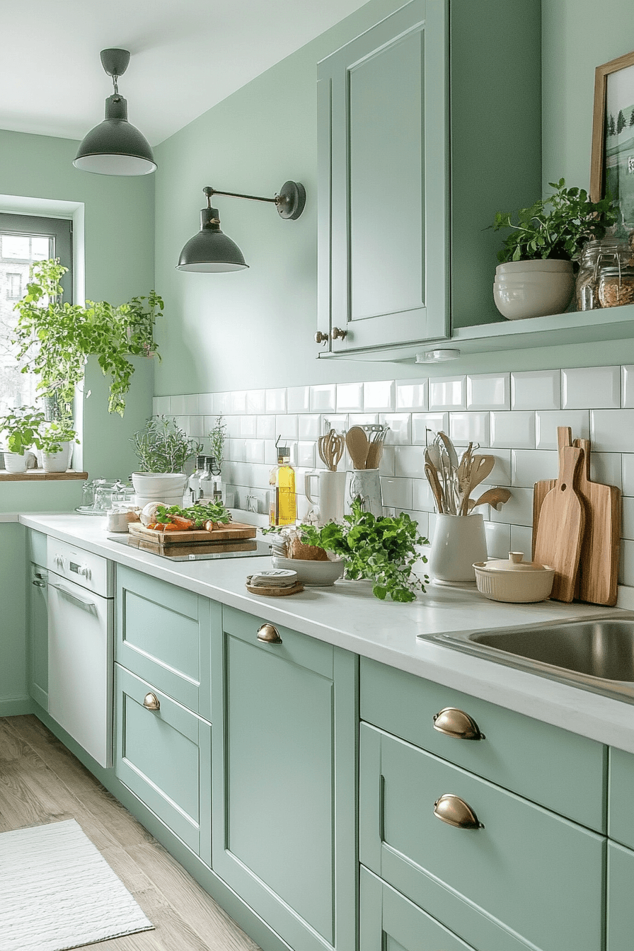 mint green kitchen cabinets