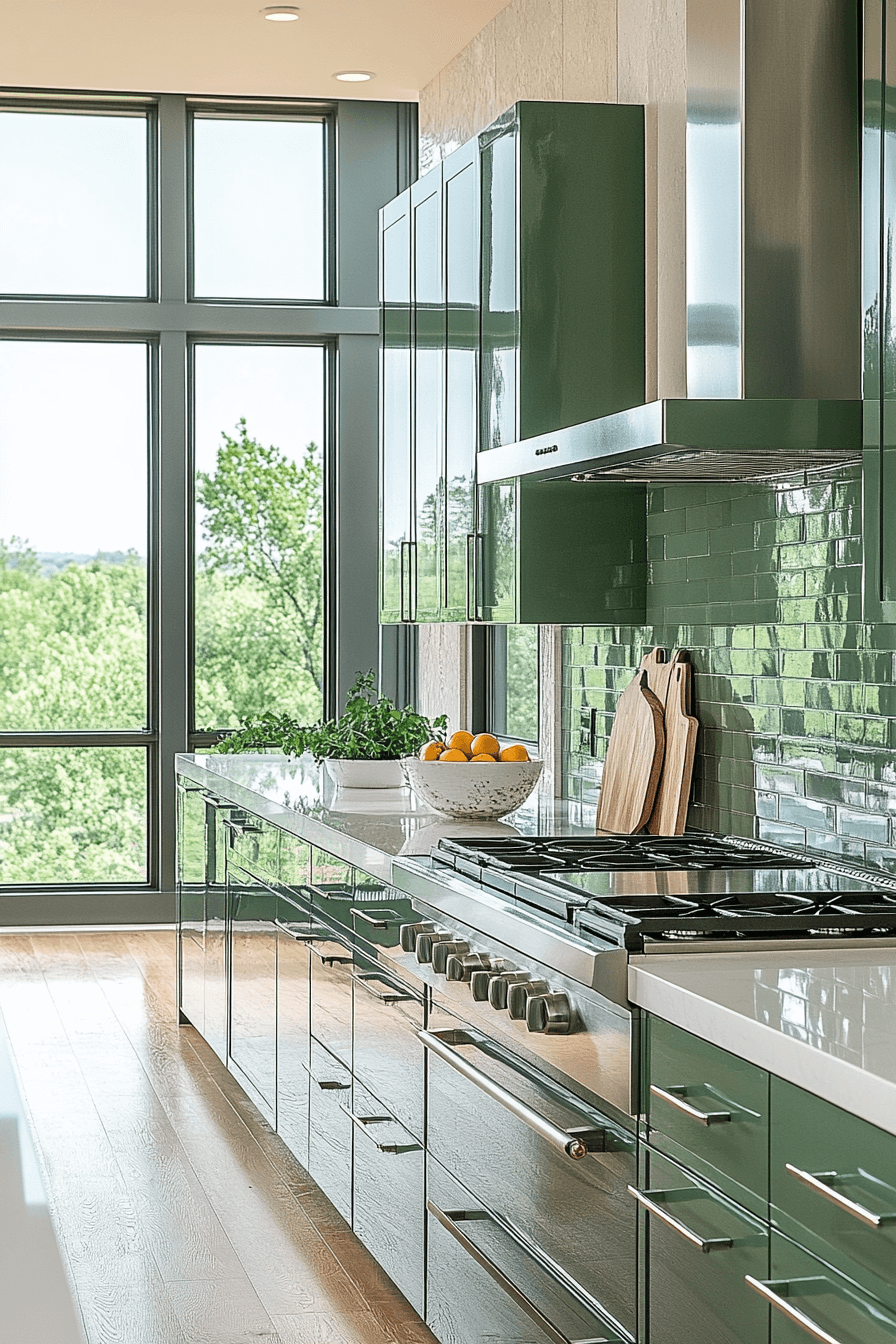 pewter green kitchen cabinets