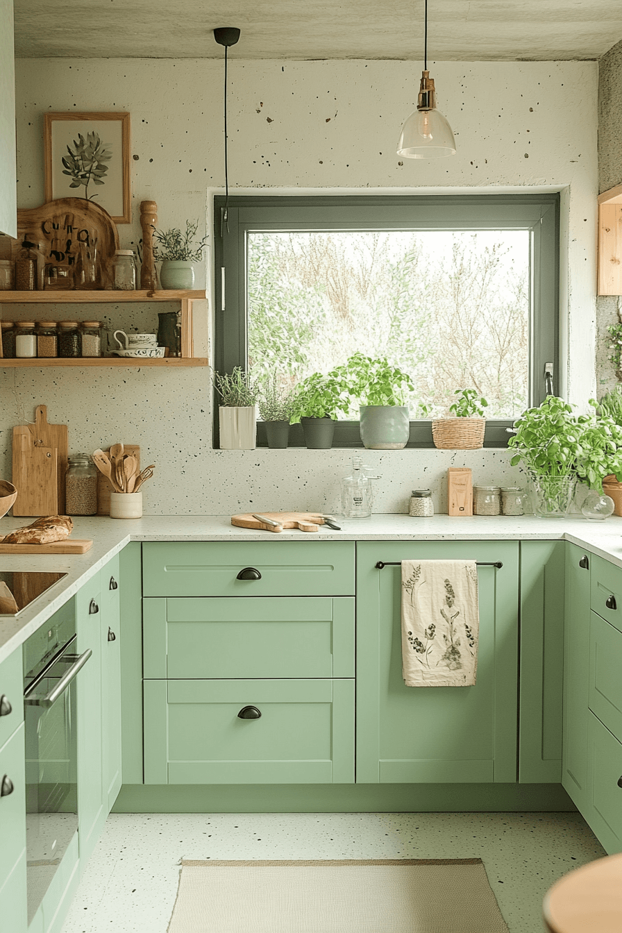 mint green kitchen cabinets