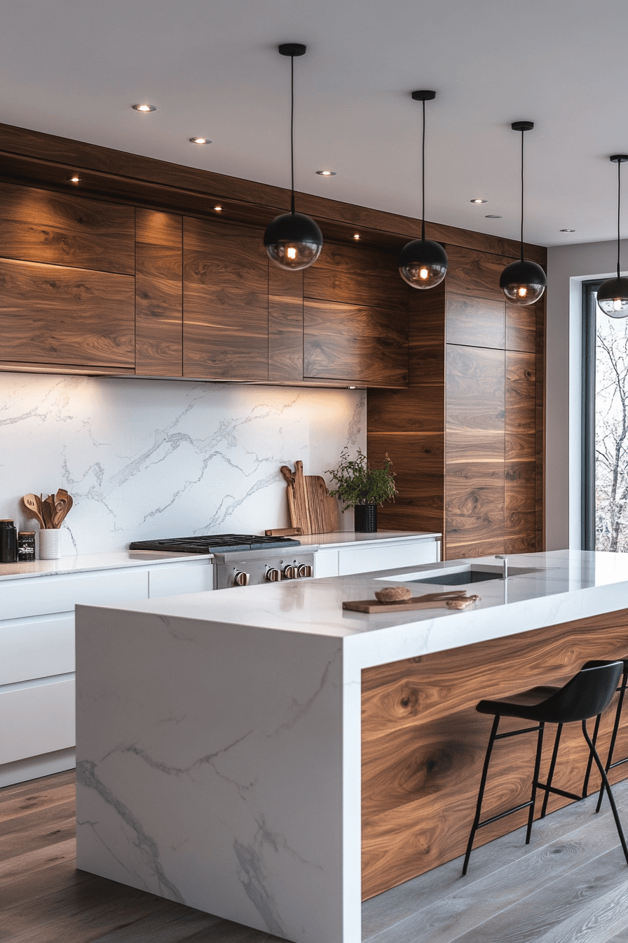 white and wood kitchen cabinets