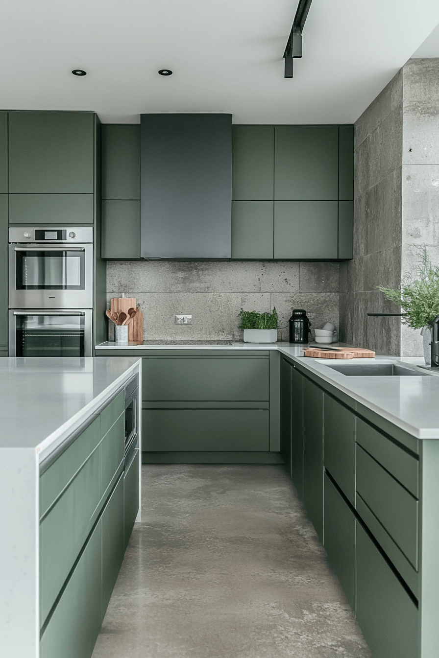 pewter green kitchen cabinets