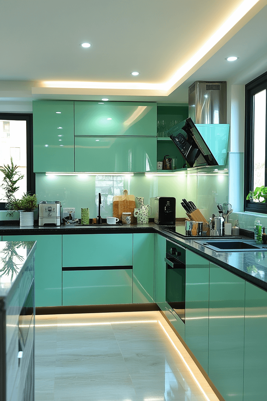 mint green kitchen cabinets