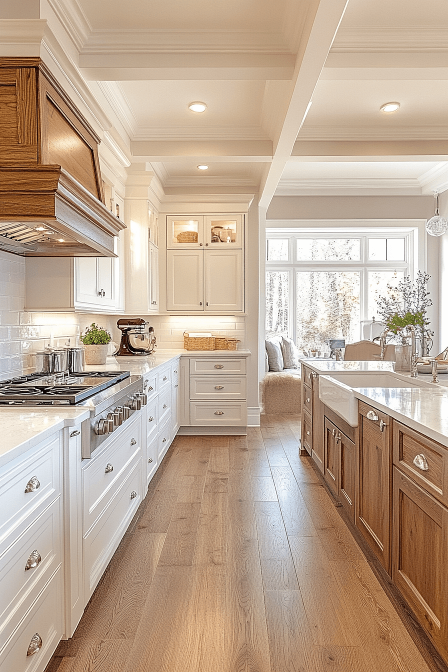 white and wood kitchen cabinets